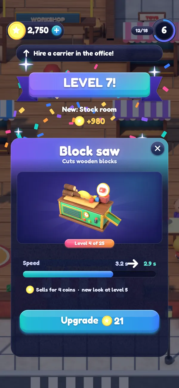 Level 7 and the block saw’s upgrade card